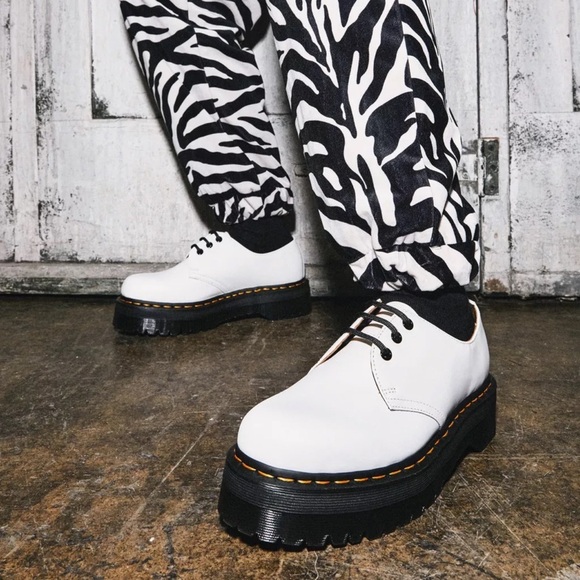 Dr Martens 1461 Quad smooth white leather platform shoes lace up oxfords - Picture 2 of 9